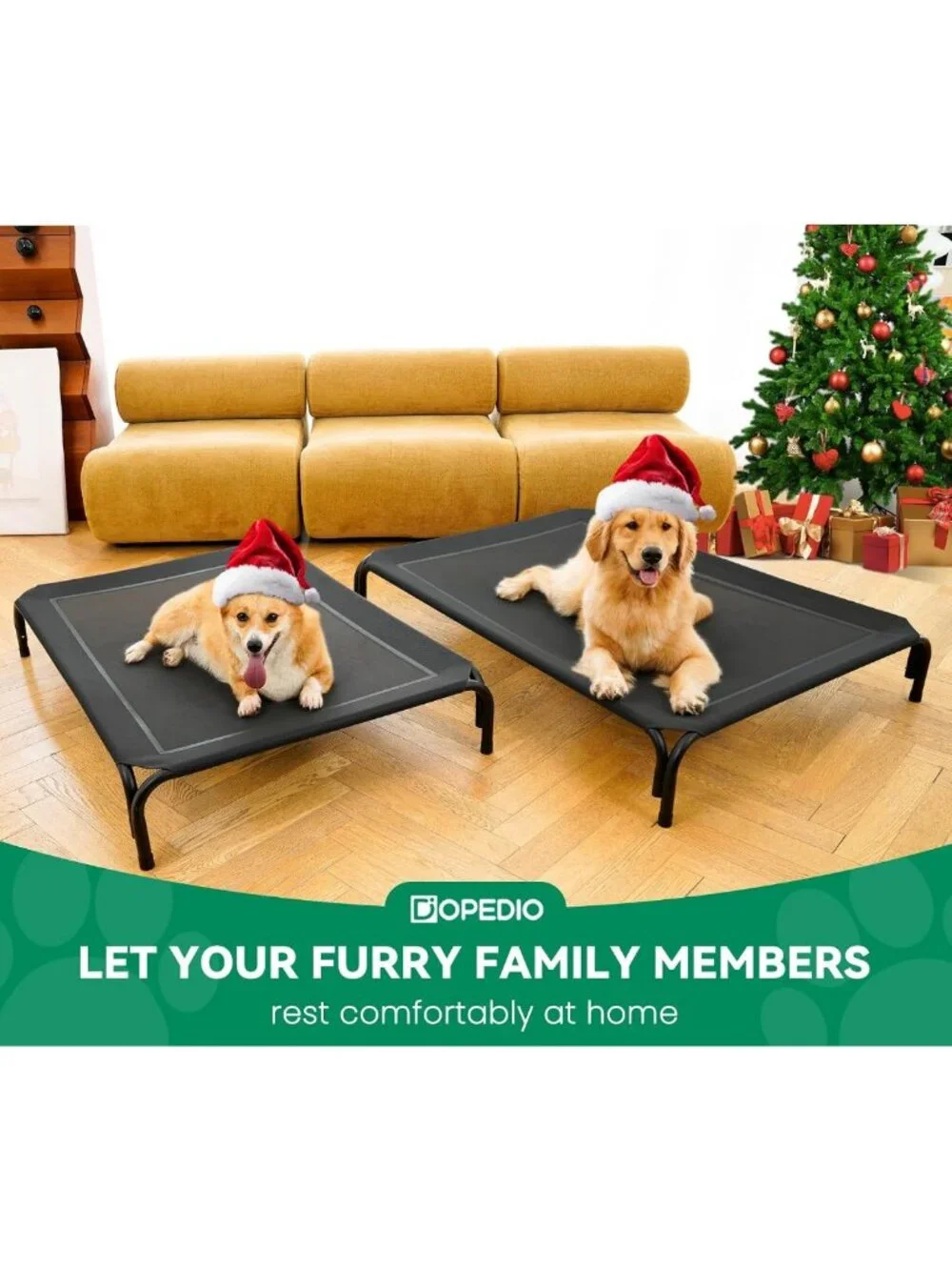 Elevated Outdoor Dog Bed for Large Dogs - Tool-Free Setup, Washable Mesh